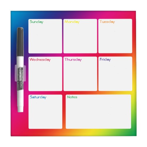 Bright Colorful Rainbow Weekly Planner Dry Erase Board