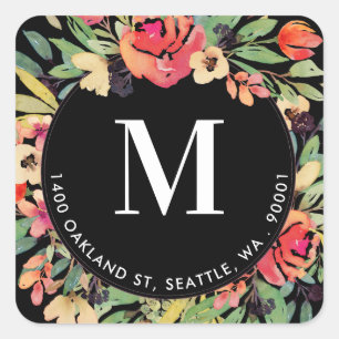 Bright Colorful Red Floral Circular Return Address Square Sticker