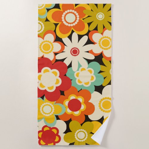 Bright Colorful Retro Cute Floral Pattern Beach Towel