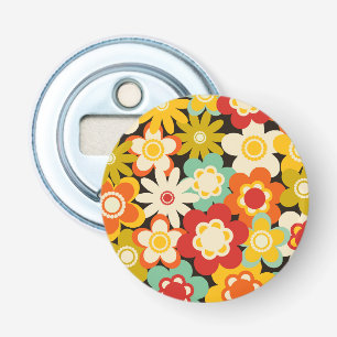 Bright Colorful Retro Cute Floral Pattern Bottle Opener