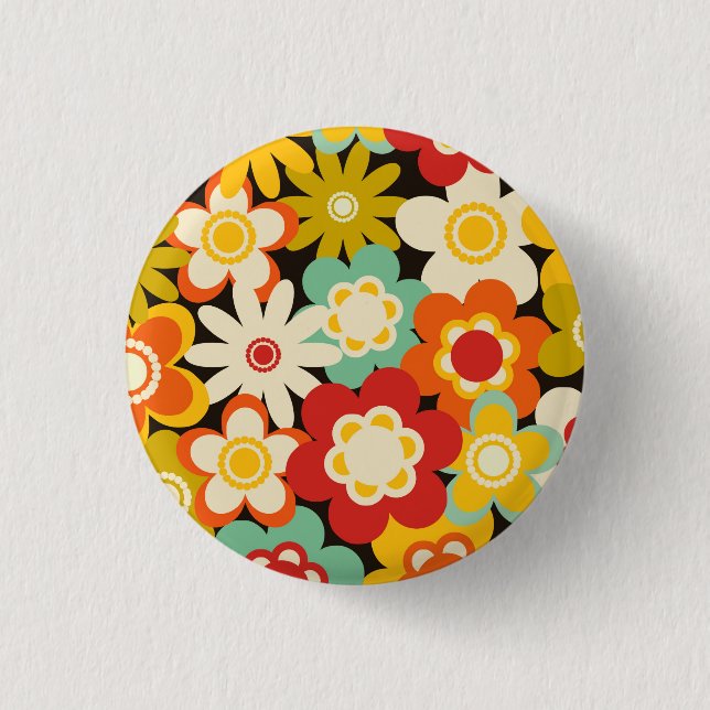 Bright Colorful Retro Cute Floral Pattern Button (Front)
