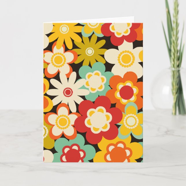 Bright Colorful Retro Cute Floral Pattern Card (Front)