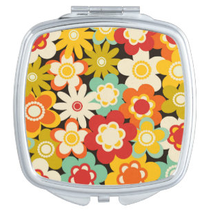 Bright Colorful Retro Cute Floral Pattern Compact Mirror