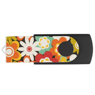 Bright Colorful Retro Cute Floral Pattern Flash Drive