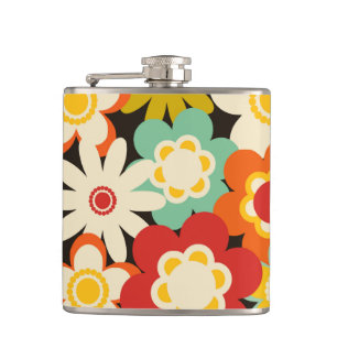 Bright Colorful Retro Cute Floral Pattern Flask