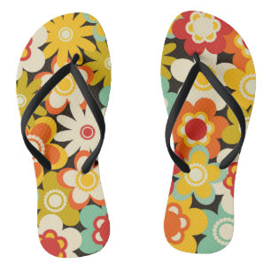 Bright Colorful Retro Cute Floral Pattern Flip Flops