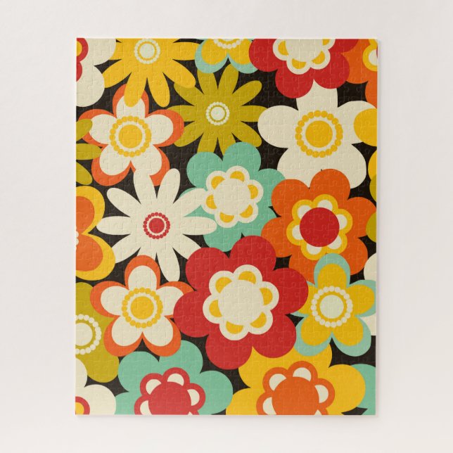 Bright Colorful Retro Cute Floral Pattern Jigsaw Puzzle (Vertical)