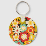 Bright Colorful Retro Cute Floral Pattern Keychain at Zazzle