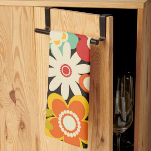 Bright Colorful Retro Cute Floral Pattern Kitchen Towel