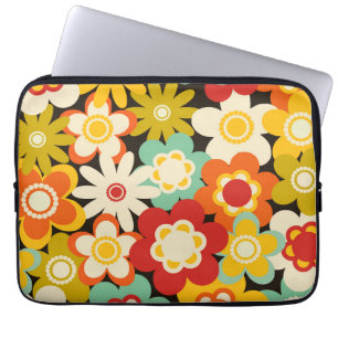 Bright Colorful Retro Cute Floral Pattern Laptop Sleeve
