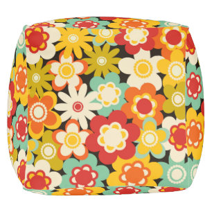 Bright Colorful Retro Cute Floral Pattern Pouf