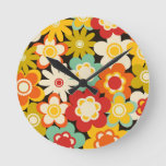 Bright Colorful Retro Cute Floral Pattern Round Clock at Zazzle
