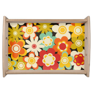 Bright Colorful Retro Cute Floral Pattern Serving Tray
