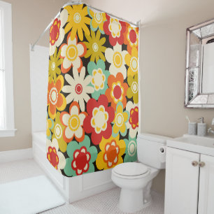 Bright Colorful Retro Cute Floral Pattern Shower Curtain
