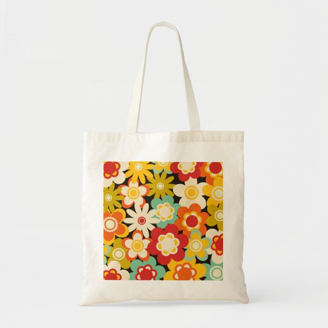 Bright Colorful Retro Cute Floral Pattern Tote Bag (Front)