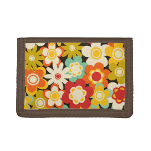 Bright Colorful Retro Cute Floral Pattern Tri-fold Wallet