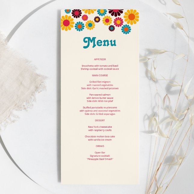 Bright Colorful Retro Daisy Wedding Menu (Creator Uploaded)