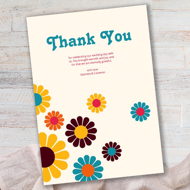 Bright Colorful Retro Daisy Wedding Thank You Card (Creator Uploaded)