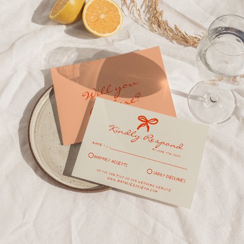 Bright Colorful Retro Drawn Ribbon Fun Wedding  RSVP Card