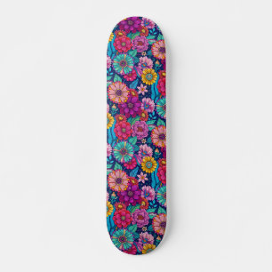 Bright Colorful Retro Floral Girly Trendy Skateboard
