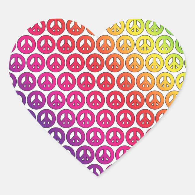 Bright Colorful Retro Rainbow Peace Symbols Heart Sticker (Front)