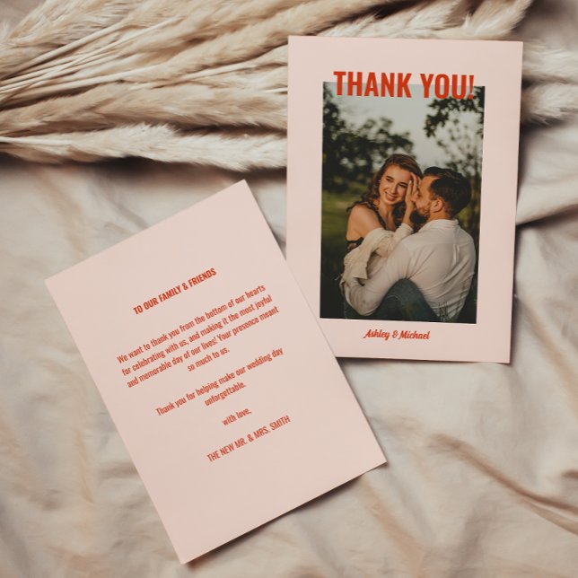 Bright & Colorful Retro Wedding Photo Thank You Card (Creator Uploaded)