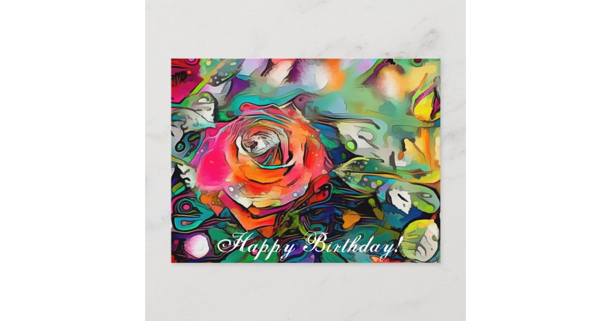 Bright colorful rose happy birthday postcard | Zazzle