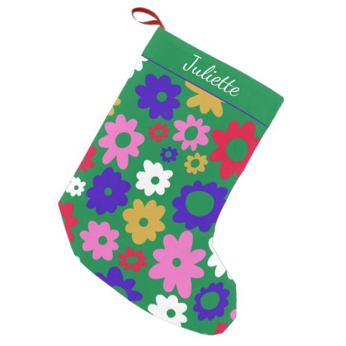 Bright Colorful Scandinavian Flowers Green Custom Small Christmas Stocking