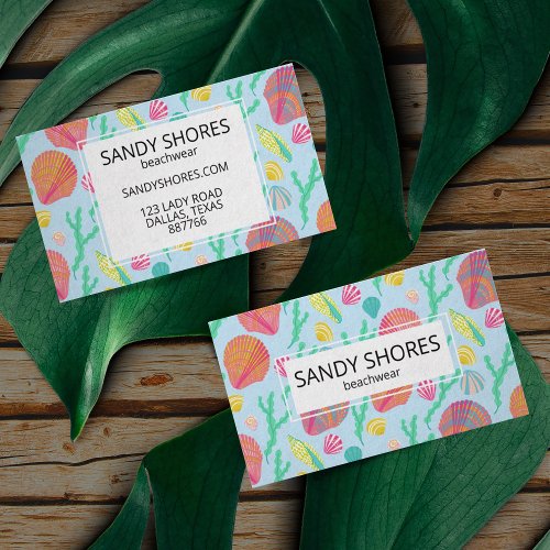 Bright Colorful Seashells and Seaweed Pattern  Business Card