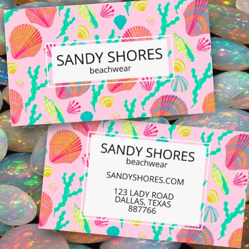 Bright Colorful Seashells and Seaweed Pattern  Business Card