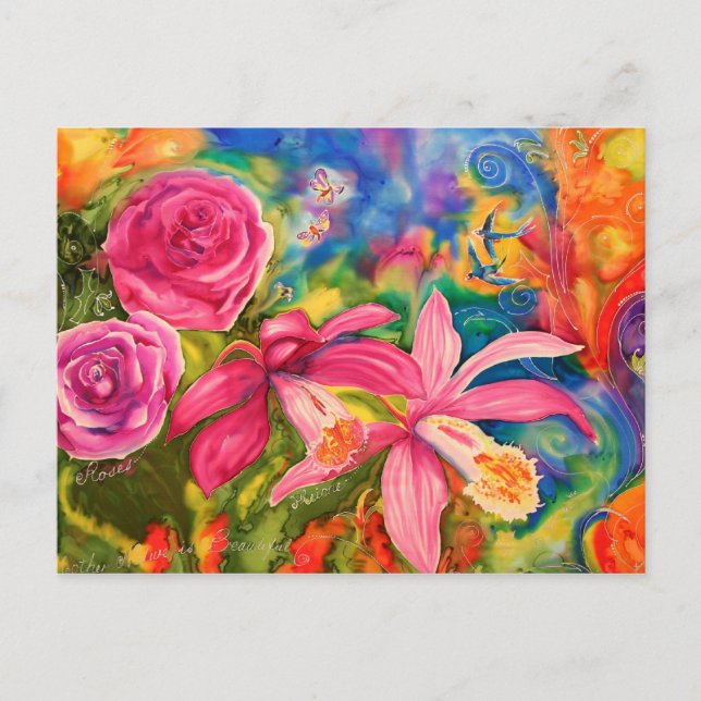 Bright Colorful Silk Flower Garden Note Postcard (Front)