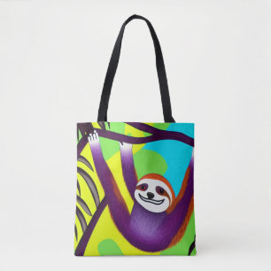 Bright Colorful Sloth Tote Bag