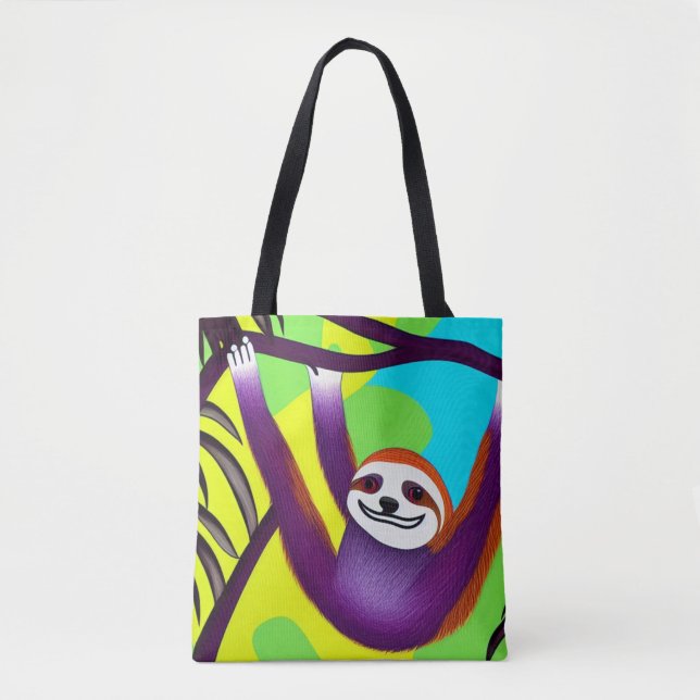Bright Colorful Sloth Tote Bag (Front)