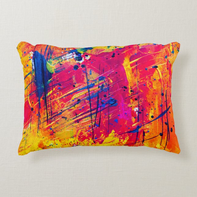 Bright Colorful Splatter Paint Abstract Accent Pillow (Front)