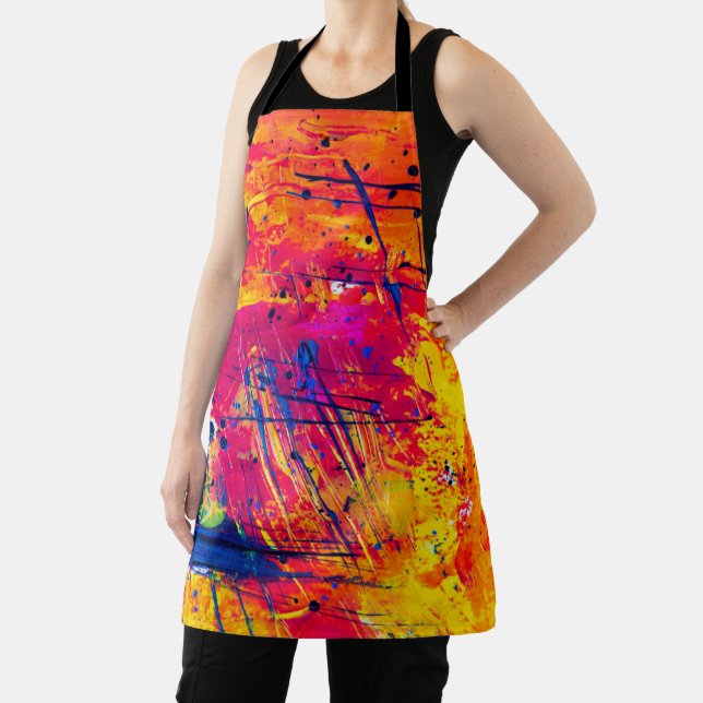 Bright Colorful Splatter Paint Abstract Apron (Insitu)