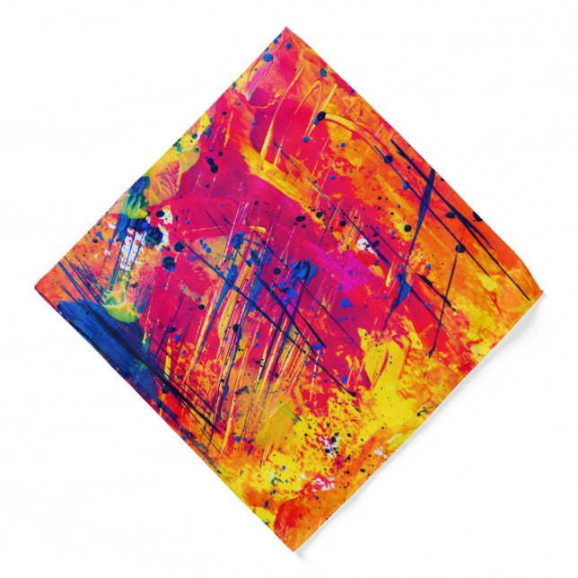 Bright Colorful Splatter Paint Abstract Bandana (Front)