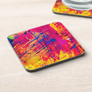 Bright Colorful Splatter Paint Abstract Beverage Coaster