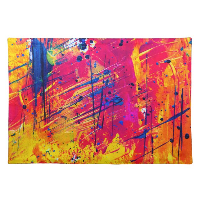 Bright Colorful Splatter Paint Abstract Cloth Placemat (Front)