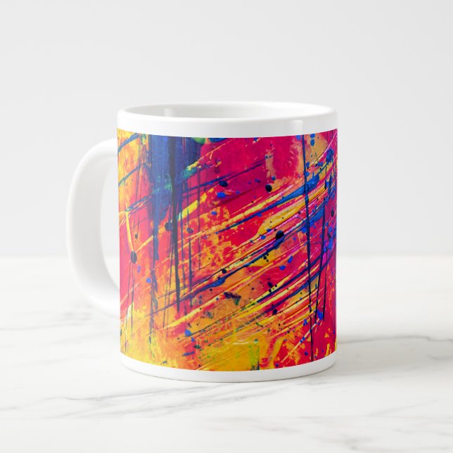 Bright Colorful Splatter Paint Abstract Giant Coffee Mug (Front Left)