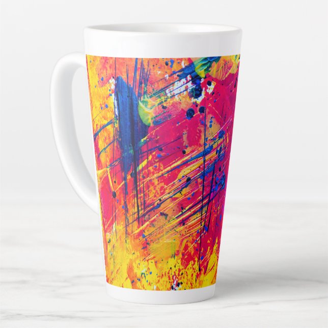 Bright Colorful Splatter Paint Abstract Latte Mug (Left Angle)