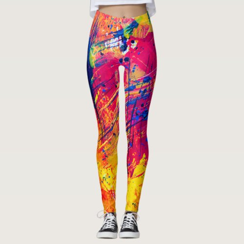 Bright Colorful Splatter Paint Abstract Leggings