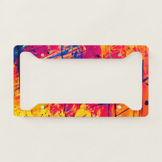 Bright Colorful Splatter Paint Abstract License Plate Frame (Front)