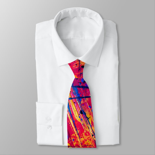 Bright Colorful Splatter Paint Abstract Neck Tie (Tied)