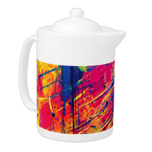 Bright Colorful Splatter Paint Abstract Teapot