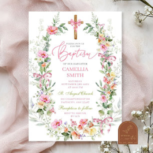 Bright Colorful Spring Floral Girl Baptism Invitation