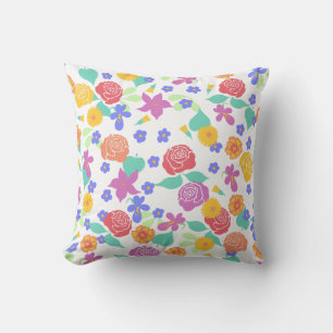 Bright Colorful Spring Floral Pattern Throw Pillow