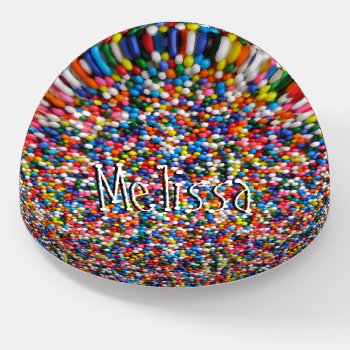 Bright Colorful Sprinkles Pattern Fun Typography Paperweight by teeloft at Zazzle