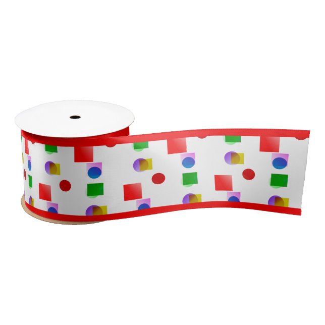 Bright Colorful Squares and Circles, Red Satin Ribbon (Spool)