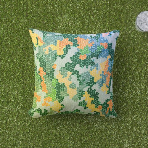 Bright Colorful Stained Glass Camo Pattern  Outdoor Pillow