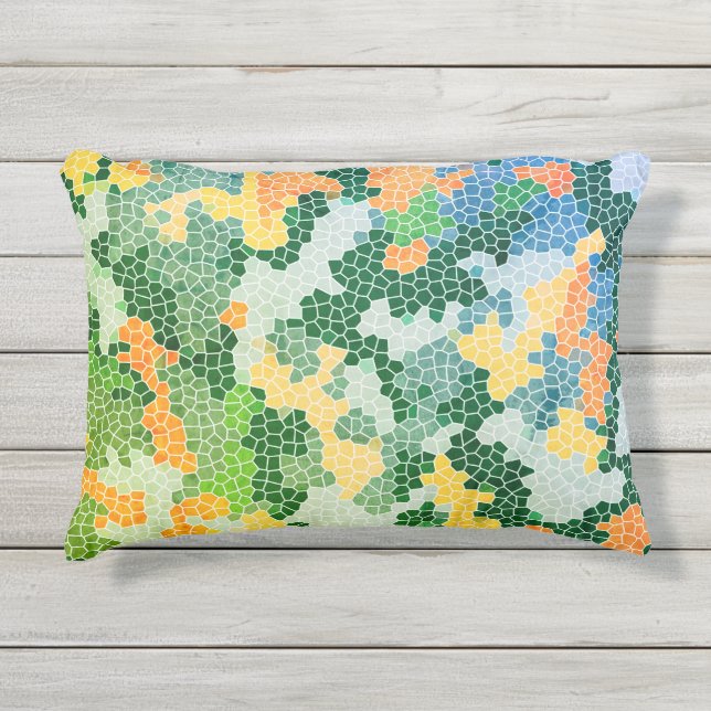 Bright Colorful Stained Glass Camo Pattern  Outdoor Pillow (Front)